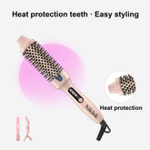 Sleek Thermal Brush styling tool replaces curling iron and hair brush; 1.5-inch ceramic barrel for frizz-free volume.